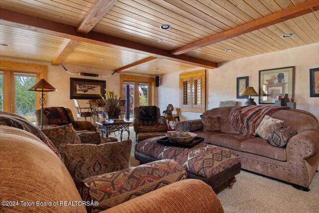 5 W Blair Rd, Alta, WY 83414 - carpeted living room with beam ceiling