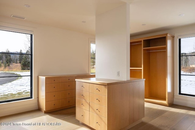 spacious closet featuring light wood-style flooring and visible vents