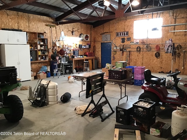 garage featuring a workshop area