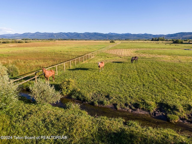 birds eye view of property featuring a rural view and a mountain view