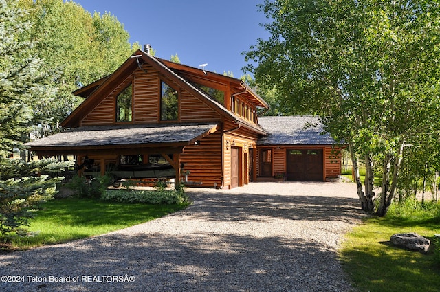 view of log home