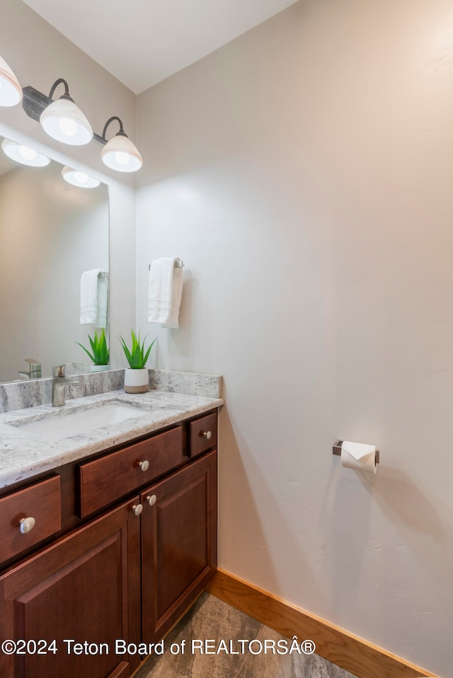 bathroom featuring hardwood / wood-style floors and vanity