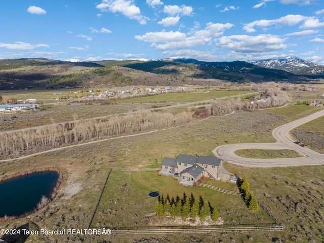 bird's eye view with a mountain view and a rural view