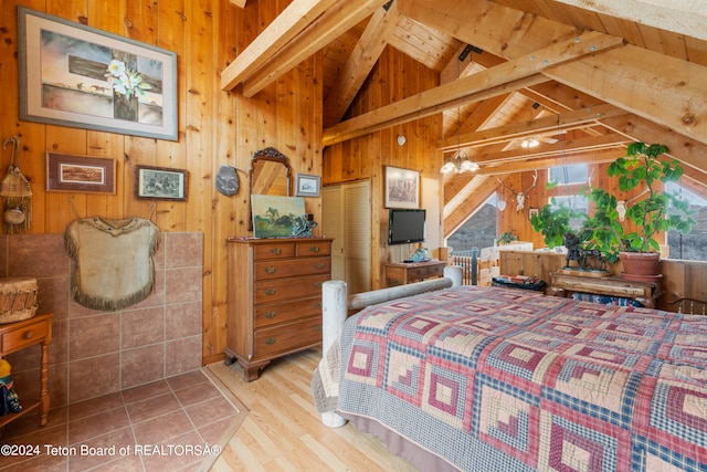581 E Fork Rd, Dubois, WY 82513 - bedroom with wood finished floors, wood walls, and wood ceiling