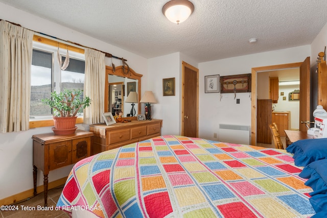 581 E Fork Rd, Dubois, WY 82513 - bedroom featuring radiator and a textured ceiling