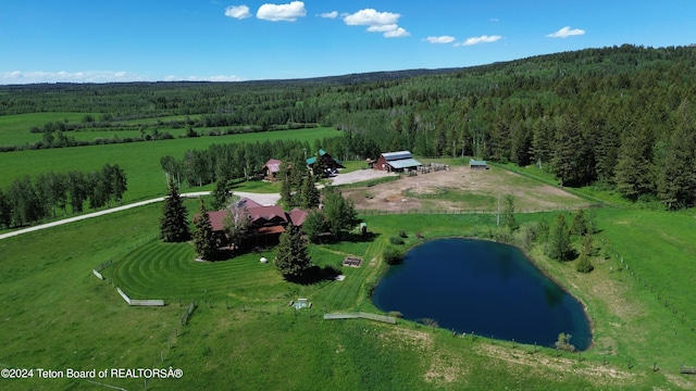 birds eye view of property featuring a rural view and a water view