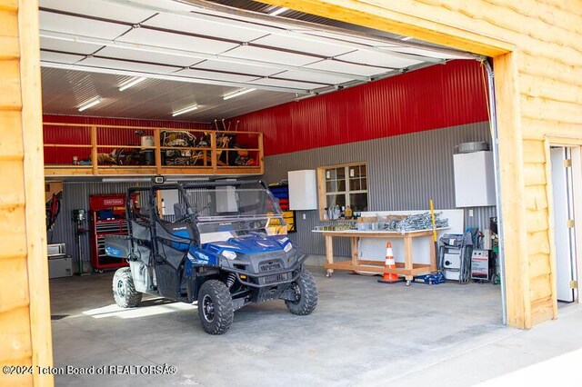 garage featuring a workshop area