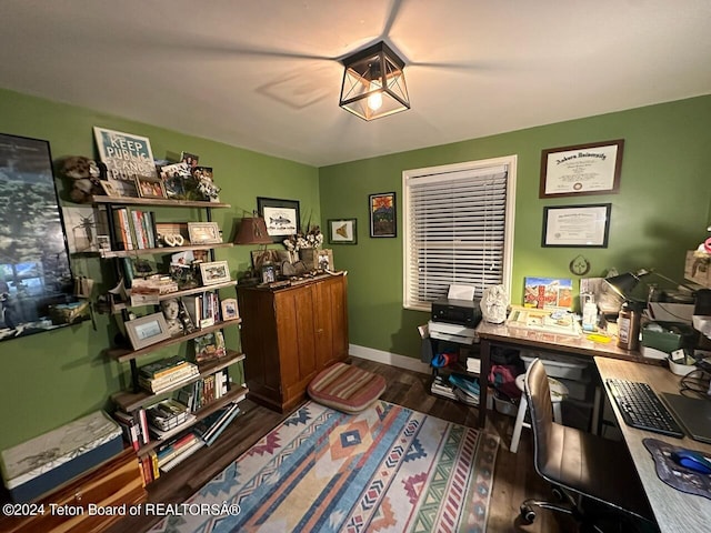 home office featuring dark wood-type flooring