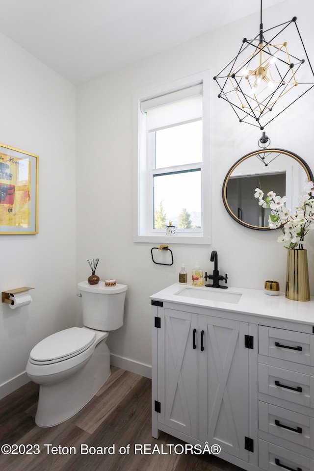 bathroom featuring hardwood / wood-style floors, vanity, and toilet