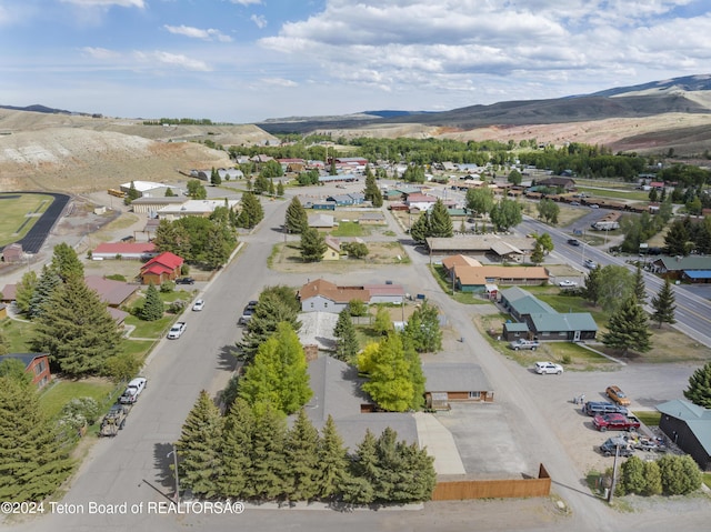 birds eye view of property with a mountain view