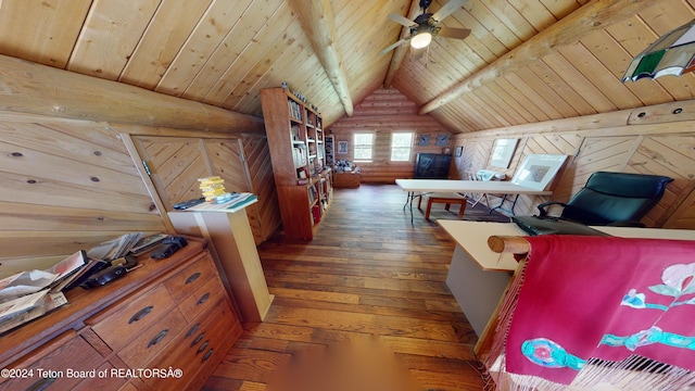 1404 Warm Springs Dr, Dubois, WY 82513 - bedroom featuring wooden ceiling, hardwood / wood-style floors, and wood walls