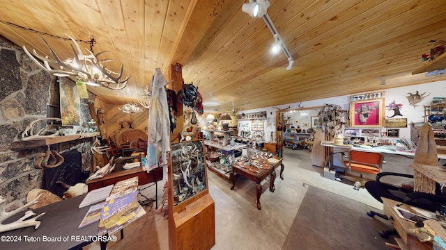 1404 Warm Springs Dr, Dubois, WY 82513 - office area with rail lighting and wood ceiling