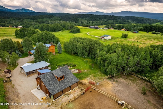 aerial view with a mountain view and a rural view