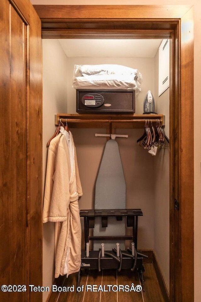 walk in closet featuring dark wood-type flooring