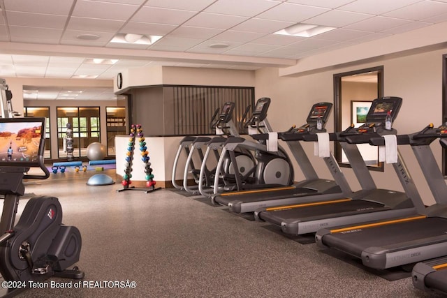 gym with a drop ceiling