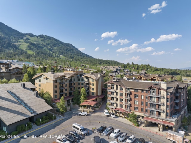 birds eye view of property with a mountain view