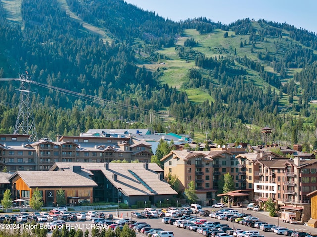 birds eye view of property with a mountain view