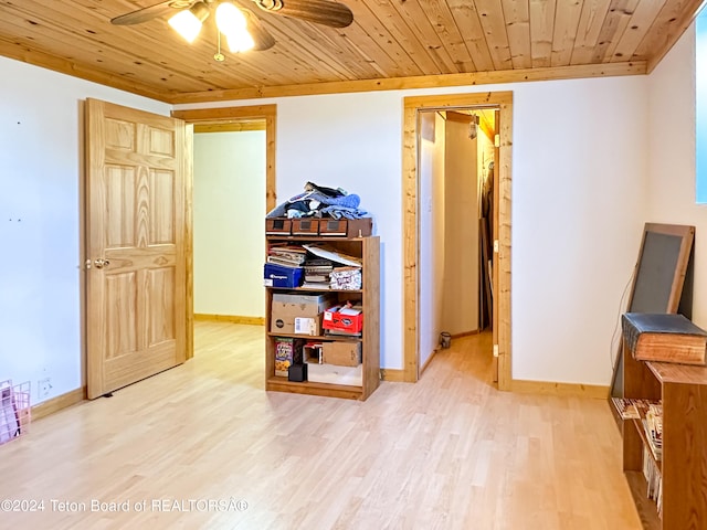 interior space featuring light hardwood / wood-style flooring and wooden ceiling