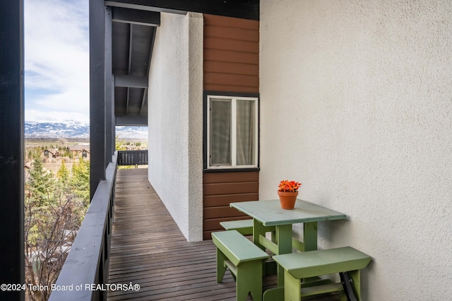 balcony featuring a mountain view