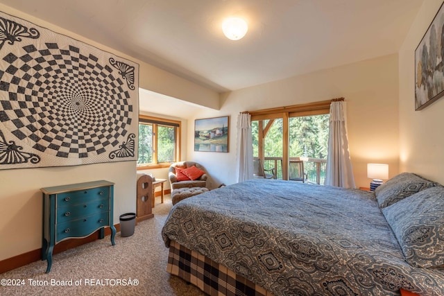 155 E Buck Mountain Rd, Jackson, WY 83001 - bedroom featuring baseboards, carpet flooring, and access to outside