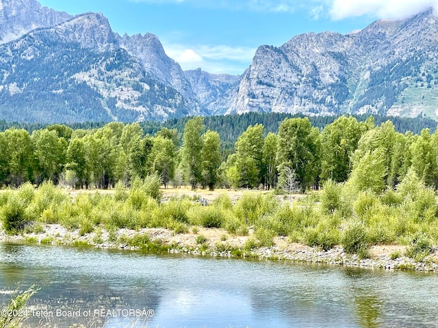 view of mountain feature featuring a water view