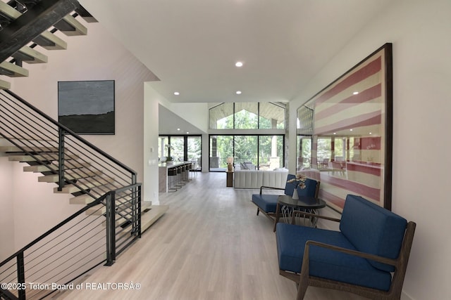 6 Blackfoot Trl, Victor, ID 83455 - corridor with recessed lighting, wood finished floors, stairs, and vaulted ceiling