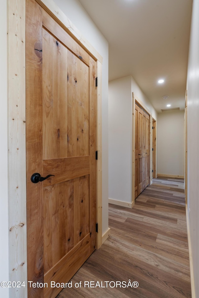 1424 Fairview Dr, Dubois, WY 82513 - hallway with wood finished floors and recessed lighting