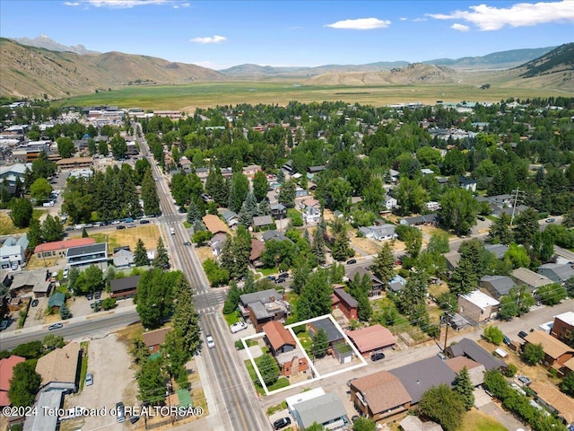 drone / aerial view with a mountain view