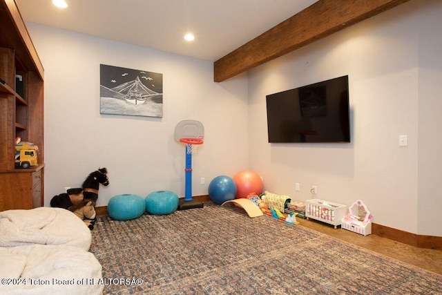 exercise area with recessed lighting and baseboards