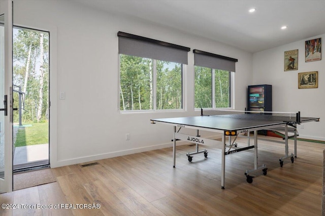 playroom featuring light wood-type flooring