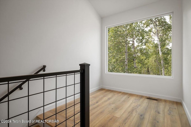 interior space with vaulted ceiling, light hardwood / wood-style flooring, and a wealth of natural light