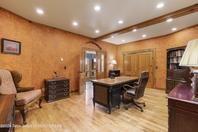 14 Table Top Dr, Dubois, WY 82513 - office space featuring light wood-style flooring, beamed ceiling, recessed lighting, and baseboards