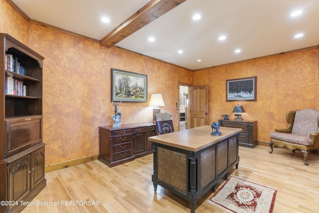 14 Table Top Dr, Dubois, WY 82513 - office featuring light wood-style flooring, baseboards, recessed lighting, and beamed ceiling