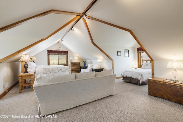 14 Table Top Dr, Dubois, WY 82513 - bedroom featuring carpet, multiple windows, lofted ceiling, and baseboards