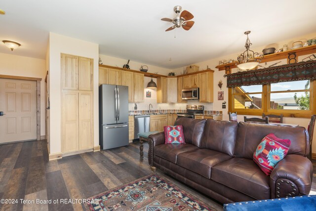14 Table Top Dr, Dubois, WY 82513 - living area featuring dark wood-type flooring and a ceiling fan