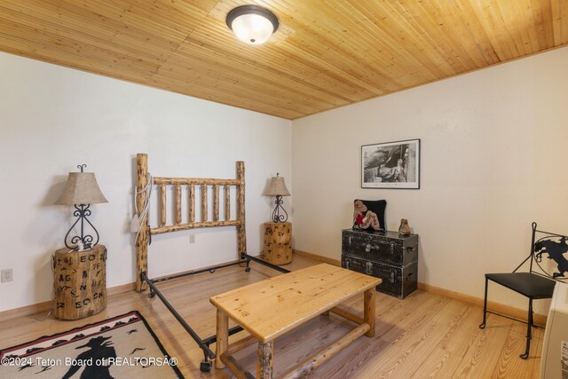 28 Table Top Dr, Dubois, WY 82513 - living area featuring wooden ceiling, wood finished floors, and baseboards