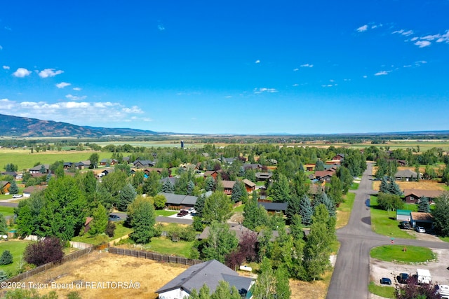 drone / aerial view featuring a mountain view