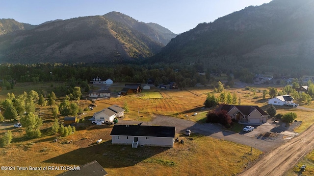 birds eye view of property with a mountain view