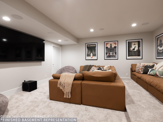 cinema room featuring carpet floors