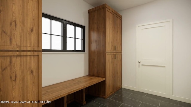 mudroom featuring dark tile patterned floors