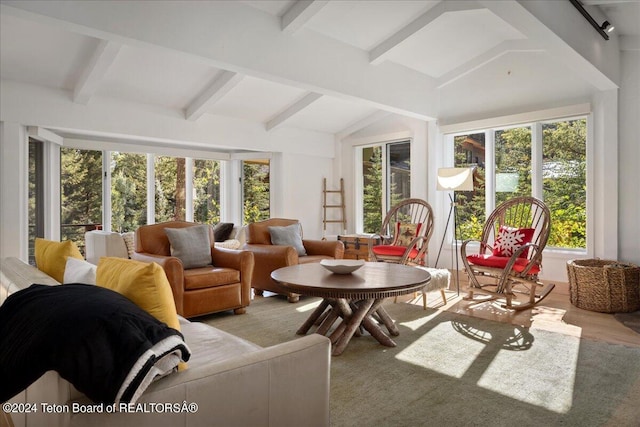 3705 W Mccollister Dr, Teton Village, WY 83025 - sunroom with lofted ceiling with beams and wood finished floors