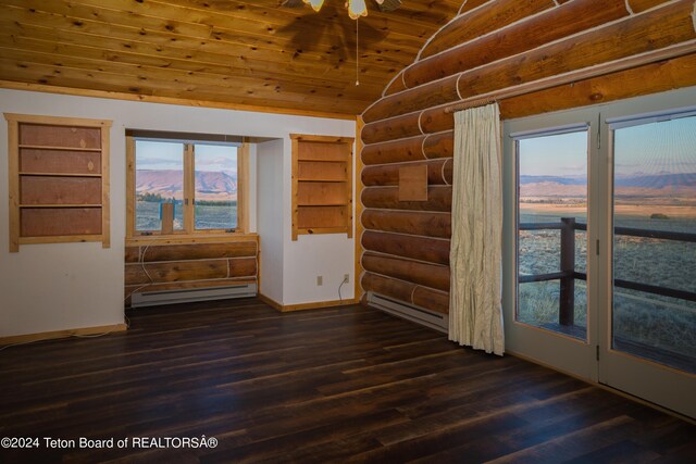 spare room with a wealth of natural light, dark wood-type flooring, and a baseboard radiator