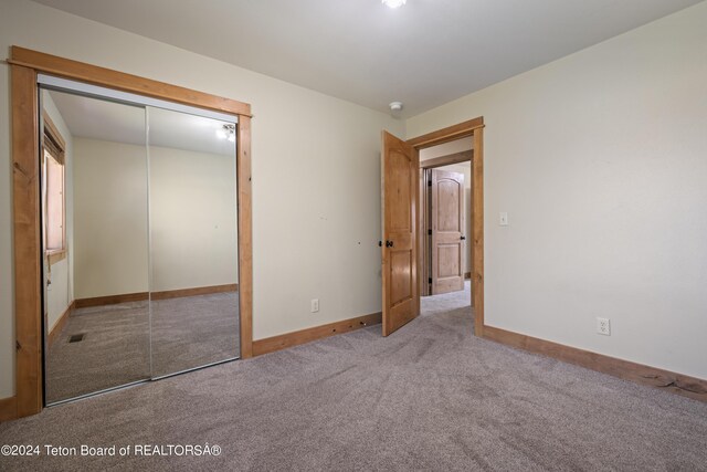 unfurnished bedroom featuring carpet floors and a closet