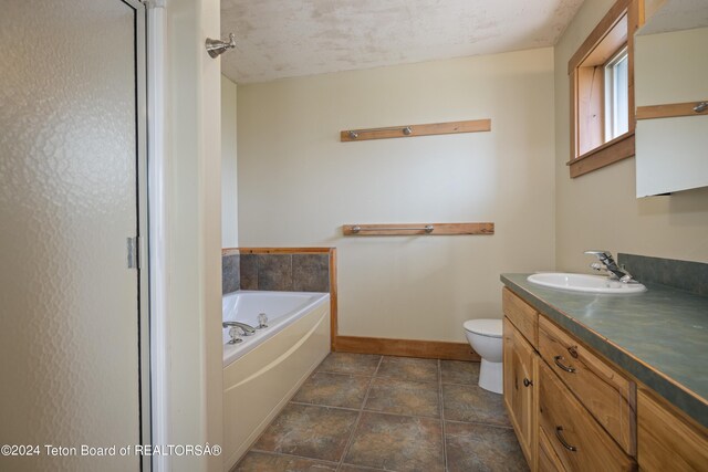 bathroom featuring a tub to relax in, vanity, and toilet