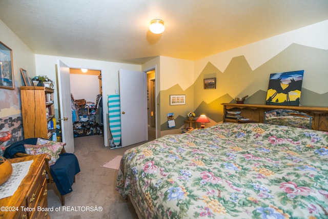 carpeted bedroom with a closet and a spacious closet