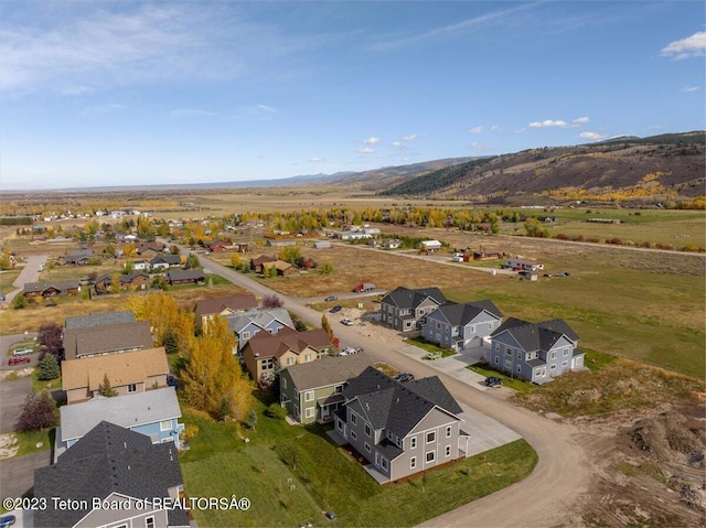 birds eye view of property featuring a mountain view