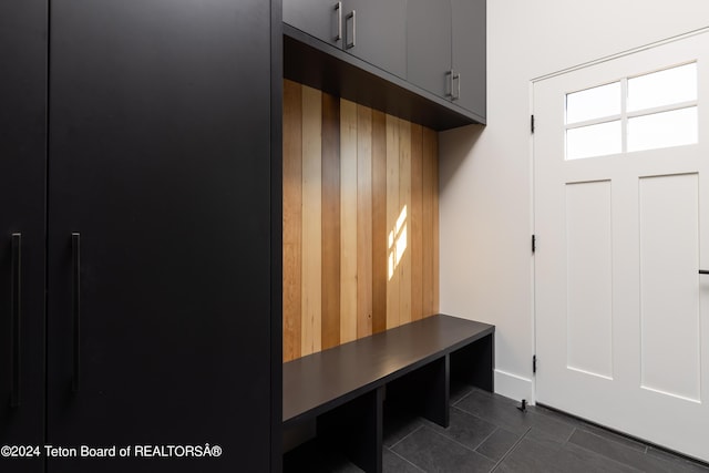 3176 Slinger Ct, Driggs, ID 83422 - mudroom featuring dark tile patterned flooring and baseboards