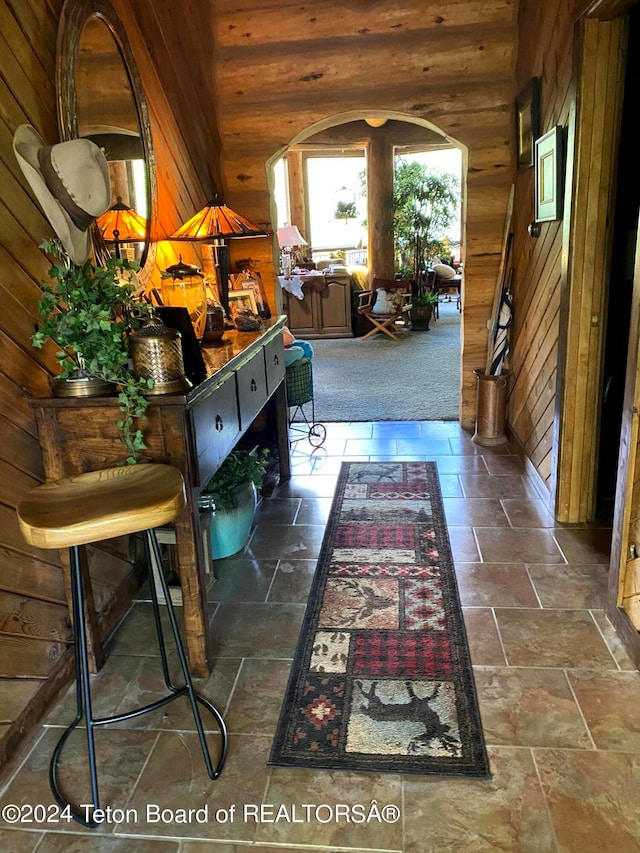 interior space with wood walls