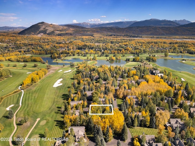 bird's eye view featuring a water and mountain view