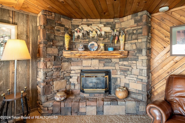 interior details with wood walls and wooden ceiling